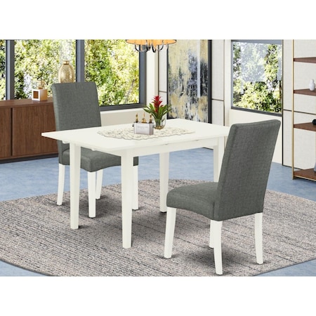 East West Furniture 3 Piece Norfolk Wood Dining Table Set - Linen White NODR3-LWH-07